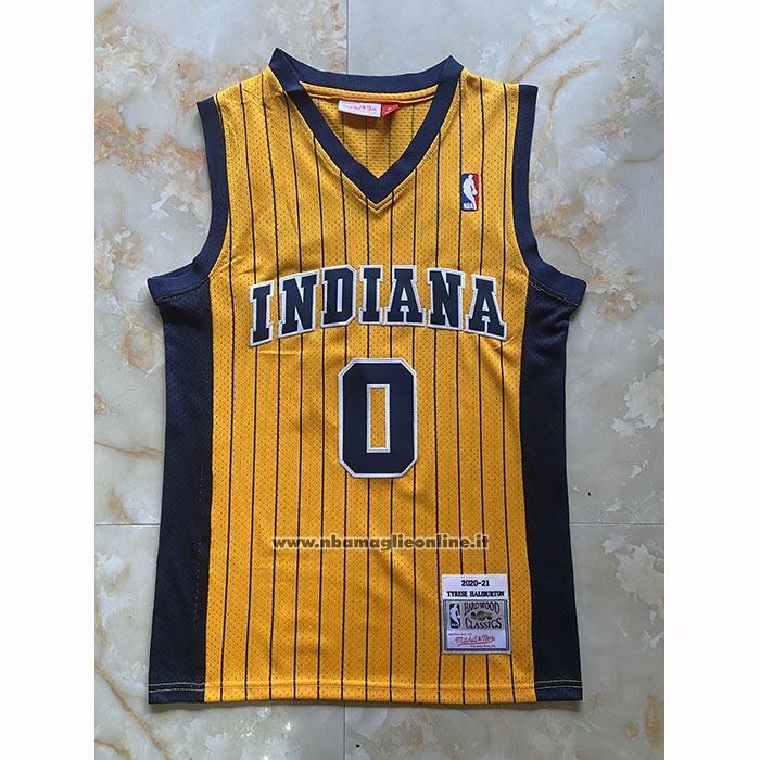 Maglia Indiana Pacers Tyrese Haliburton No 0 Mitchell & Ness 2020-21 Giallo
